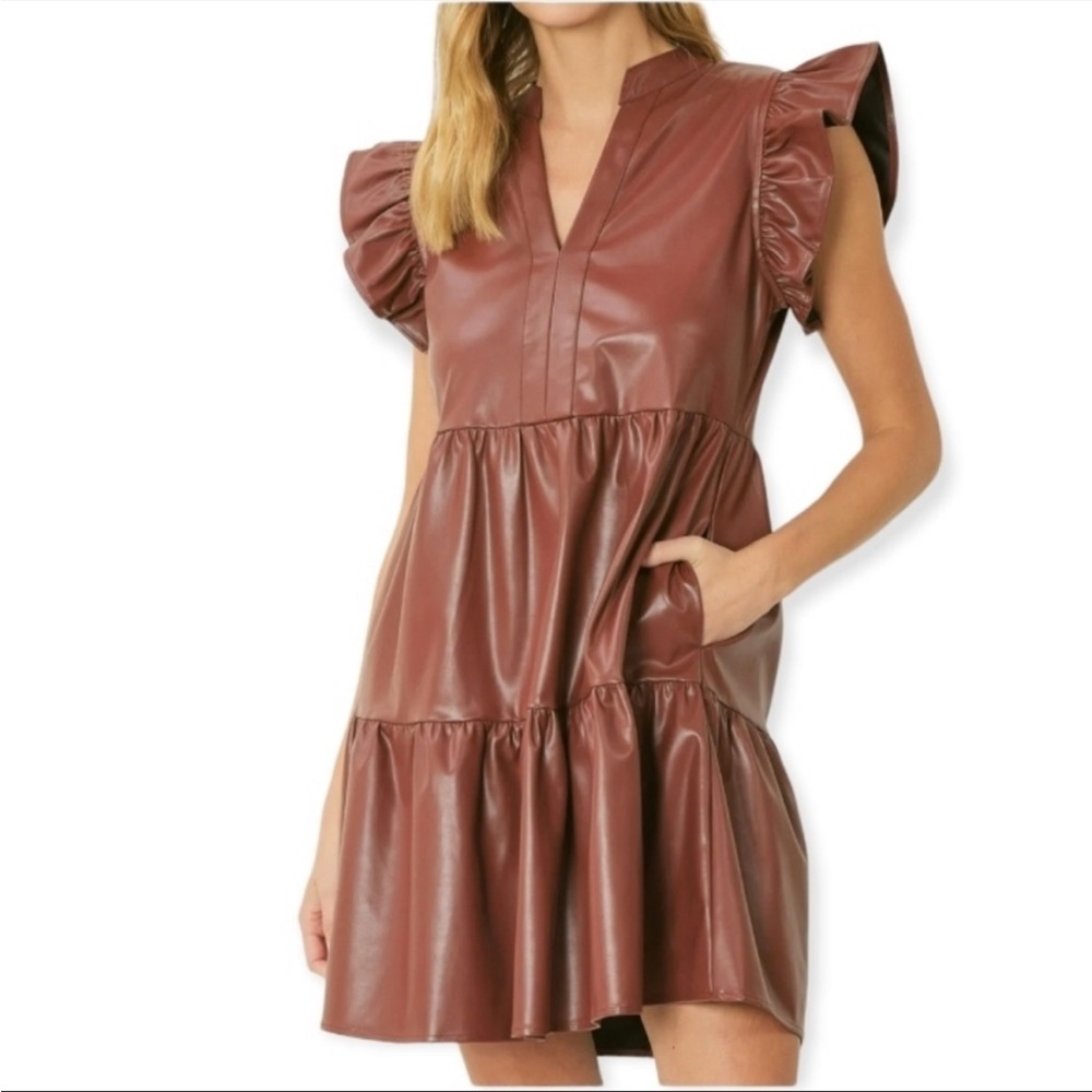 Entro Faux Leather Boho Tiered Dress